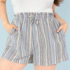 Shein Plus Frill Waist Vertical-stripe Shorts