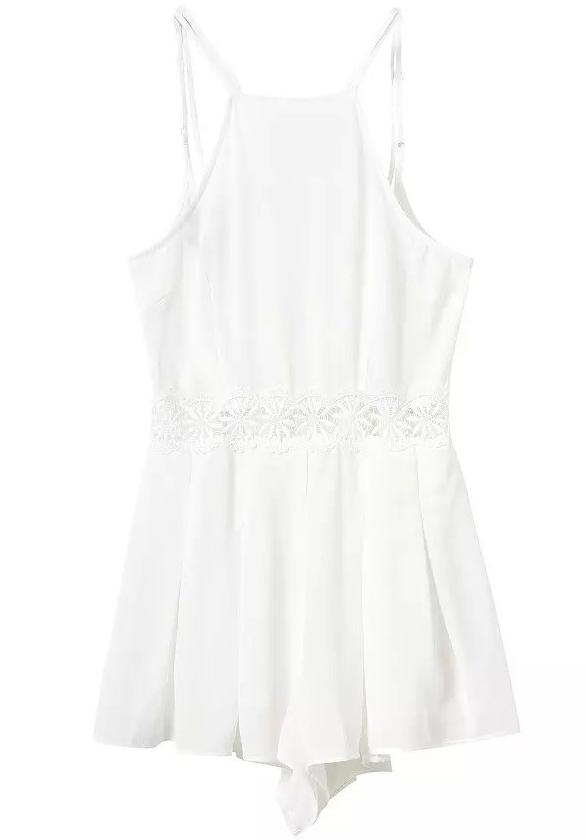 Shein White Spaghetti Strap Lace Hollow Jumpsuit