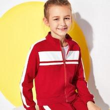Shein Girls Zip Up Contrast Sideseam Sweatshirt & Pants Set