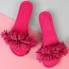 Shein Faux Suede Fringe Band Slide Sandals Fuchsia