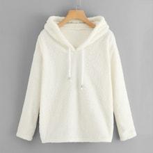 Shein Solid Drawstring Detail Teddy Hoodie