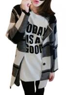 Rosewe Plaid Print Women Long Sleeve Turndown Collar Coat