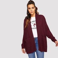 Shein Pocket Patched Waffle Knit Cardigan