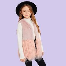Shein Girls Cut And Sew Faux Fur Vest Coat