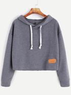 Shein Dark Grey Hooded Drop Shoulder Patch Sweatshirt