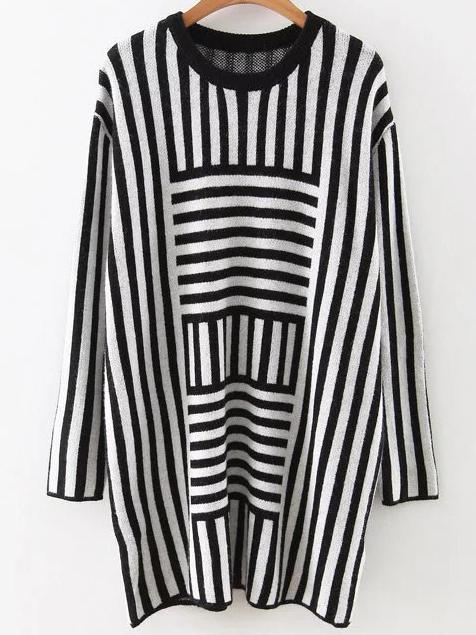 Shein Black Striped Drop Shoulder Loose Sweater