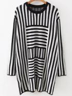 Shein Black Striped Drop Shoulder Loose Sweater