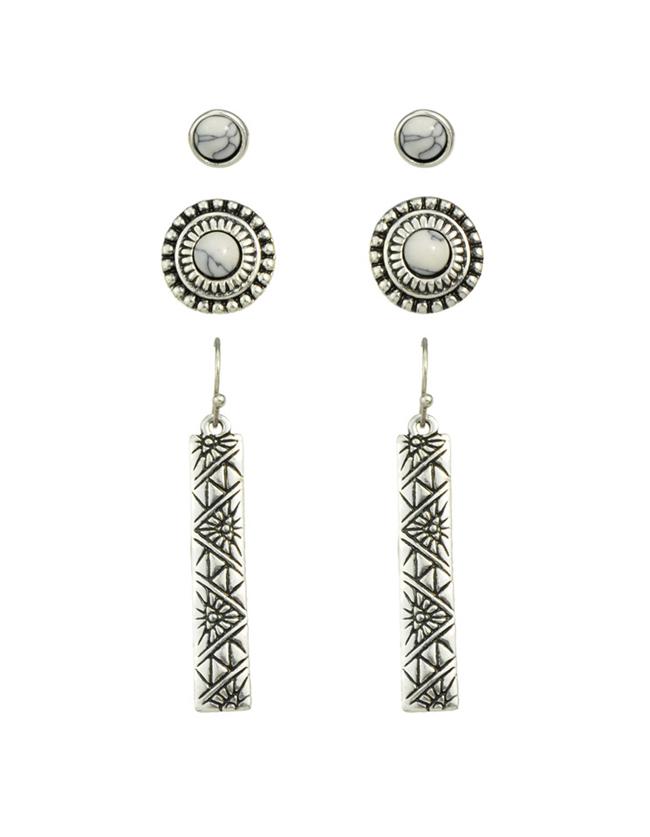 Shein Silver Turquoise Stud Earrings Set