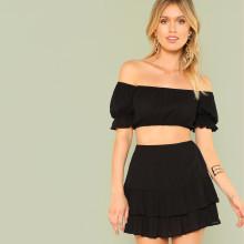Shein Ruffle Sleeve Crop Top & Layered Skirt Co-ord