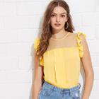Shein Dot Mesh Neck Ruffle Trim Top