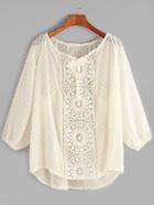 Shein Beige Contrast Crochet Polka Dot Embroidered Top