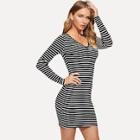 Shein Ruched Front V-neck Striped Dress