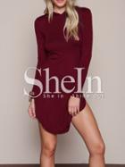 Shein Burgundy Hooded Long Sleeve Dress