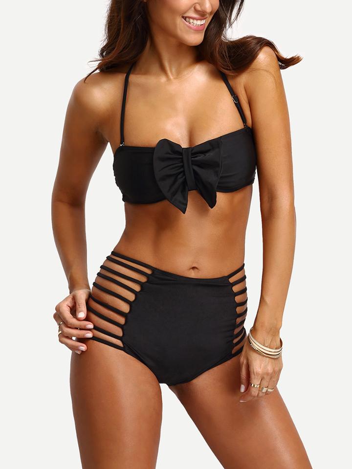 Shein Halter Bow Tie Front Ladder-cutout Bikini Set