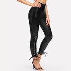 Shein Solid Lace Up Pu Pants
