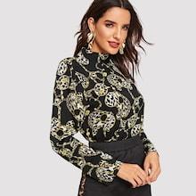 Shein Mock-neck Mixed Print Top