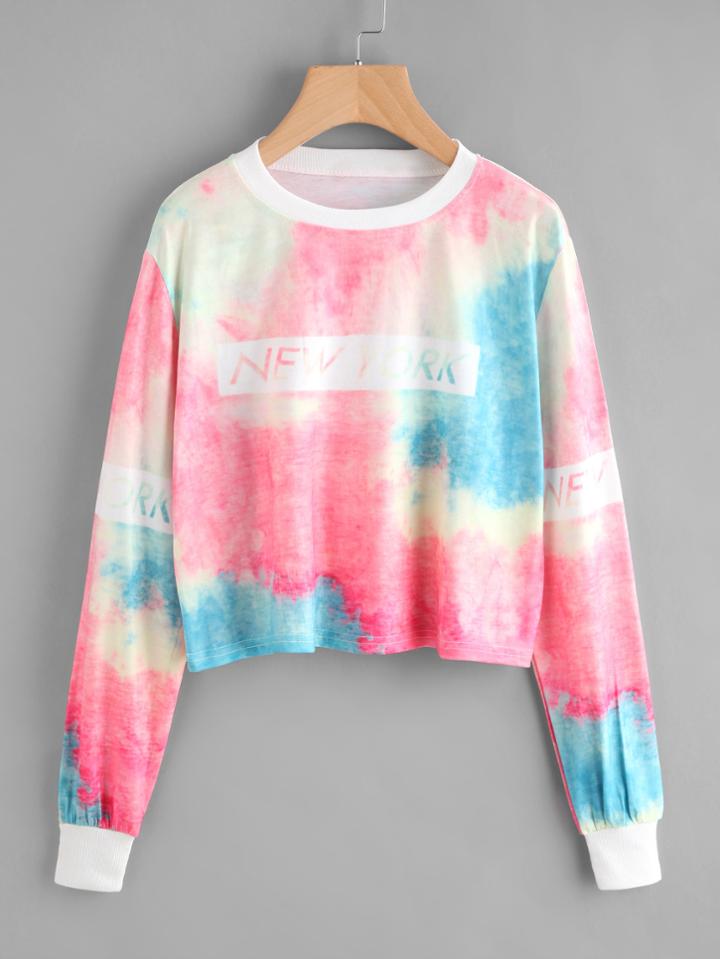 Shein Water Color Letter Print Sweatshirt