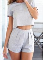Rosewe Short Sleeve Crop Top And Shorts Set