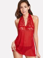 Shein Scalloped Lace & Mesh Dress With Thong