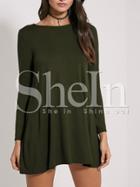 Shein Army Pullover Green Long Sleeve Casual Dress