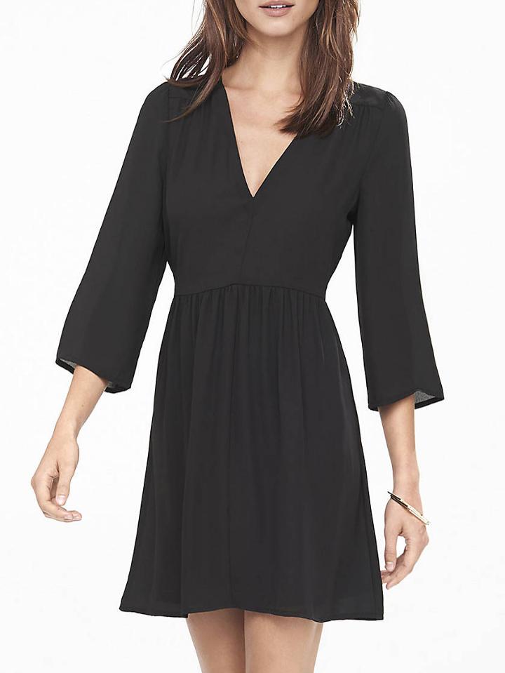 Shein Black V Neck Chiffon Dress