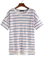 Shein Striped Dip Hem T-shirt