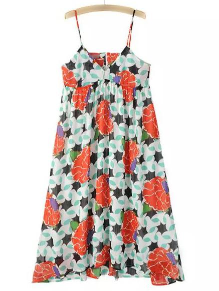 Shein Multicolor V Neck Floral Zipper Flare Dress