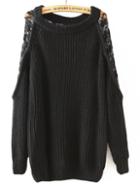Shein Black Round Neck Lace Loose Sweater
