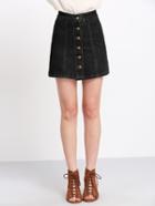 Shein Buttons Through Up Topstitch Denim Skirt