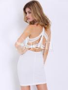 Shein White Spaghetti Strap V Neck Nightclub Slimfit Rocks Hottest Backless Bodycon Dress