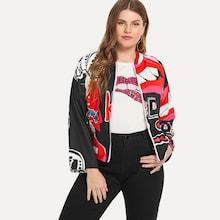 Shein Plus Random Letter Print Crop Jacket