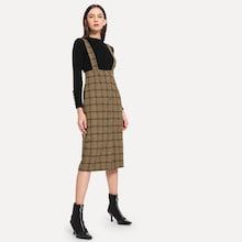 Shein Plaid Button Decoration Pinafore Skirt