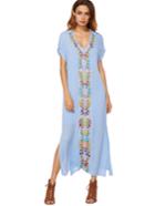 Shein Sky Blue Placement Print Split Side Maxi Dress