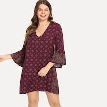 Shein Plus Bell Sleeve V Cut Back Dress