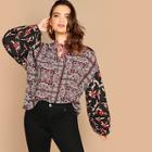 Shein Plus Allover Flower Print Blouse