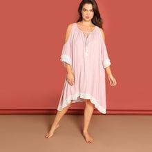 Shein Plus Tie Neck Cold Shoulder Ruffle Night Dress