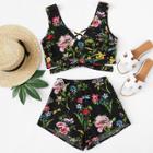 Shein Lace Up Floral Crop Top & Shorts Set