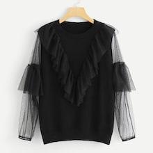 Shein Ruffle Detail Mesh Contrast Jumper
