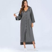 Shein Solid Button Front Hooded Dress