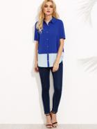 Shein Color Block Buttons Short Sleeve Blouse