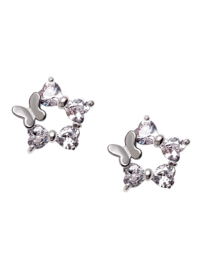 Shein Silver Butterfly Rhinestone Stud Earrings