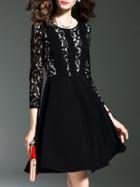 Shein Black Crew Neck Contrast Lace A-line Dress