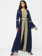 Shein Contrast Crochet Embroidered Tape Detail Chiffon Dress With Abaya