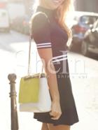 Shein Black Mock Neck Color Blcok Trims Dress