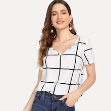 Shein Button Front Grid Top