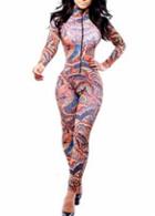 Rosewe Classic Long Sleeve Turtleneck Printed Jumpsuit For Woman