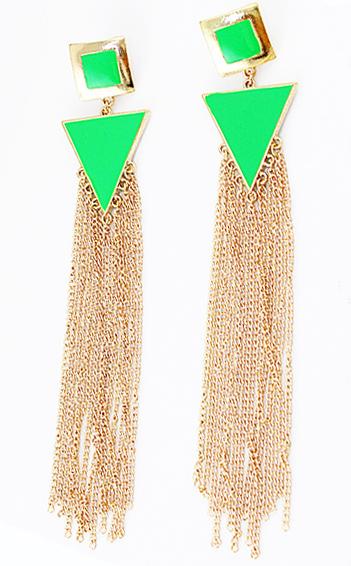 Shein Shine Green Trangle And Square Long Tassels Drop Earrings