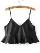 Shein Black Ruffle Hem Pu Cami Top