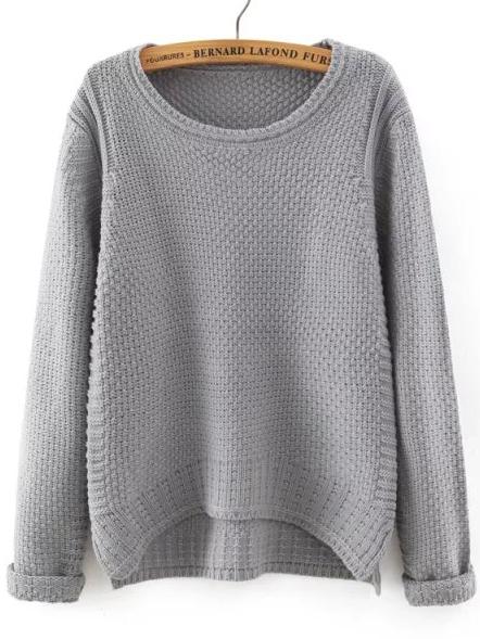 Shein Grey Round Neck Dip Hem Loose Sweater