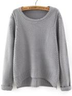 Shein Grey Round Neck Dip Hem Loose Sweater